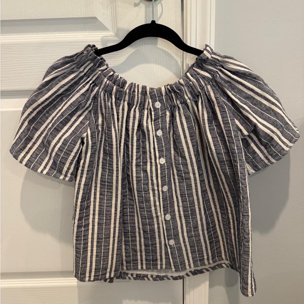 Navy Striped Off-Shoulder Blouse
